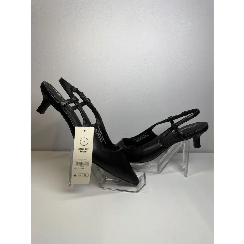 No Boundaries Kitten Sling Heels Women's Size  8 Wide Black Slip On Heeled